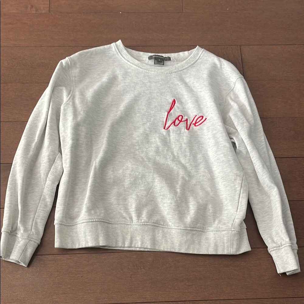 French Connection Gray Sweatshirt with Pink 'Love' Embroidery